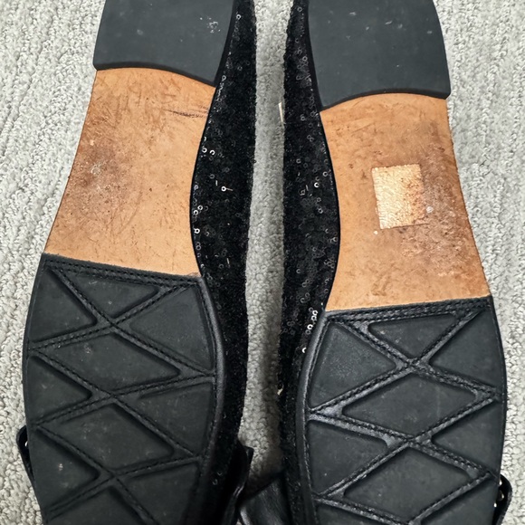 Tory Burch Black Quilted Flats with Gold Logo - Picture 3 of 6